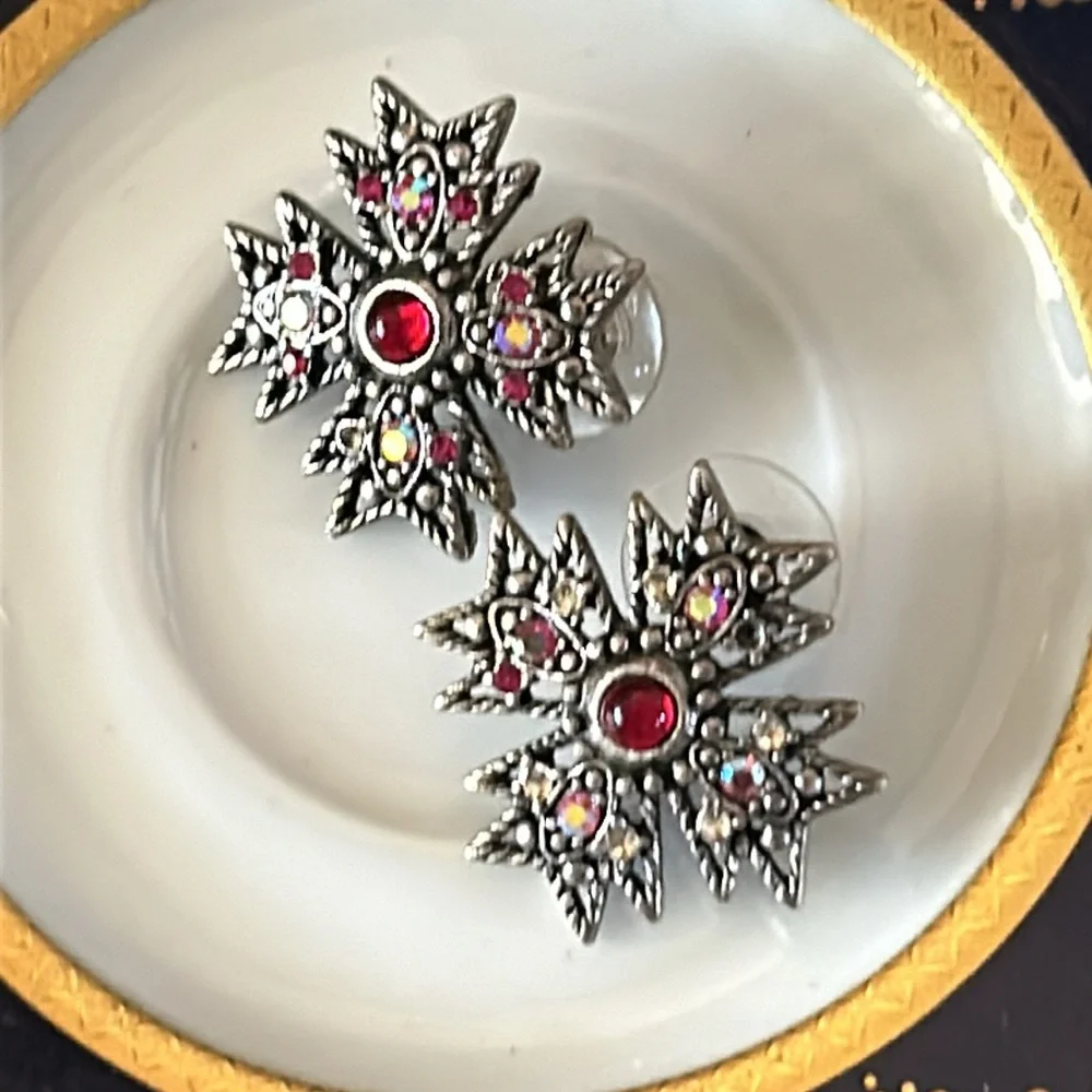 Vintage AB Maltese Cross Pierced Earrings
